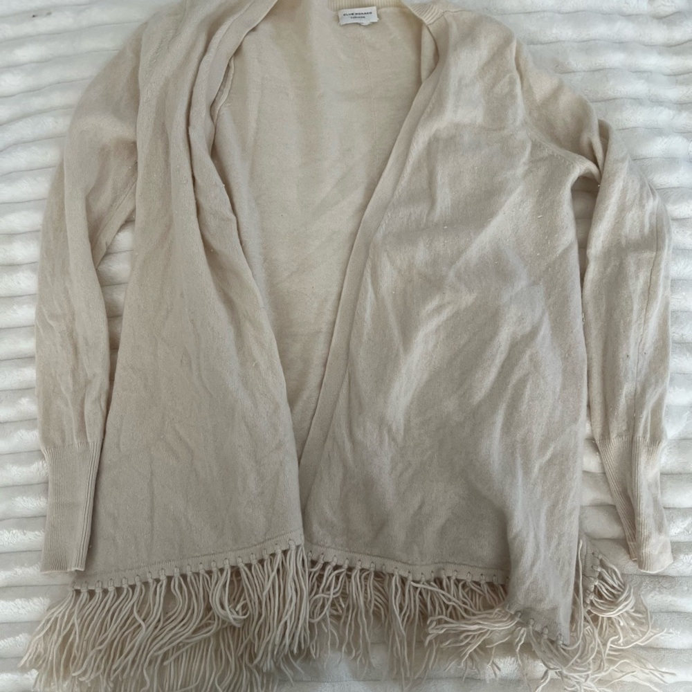 Club Monaco Beige Fringe Cardigan- 100% Cashmere